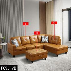 New Ginger Leather Sectional Couch Set With Ottoman 