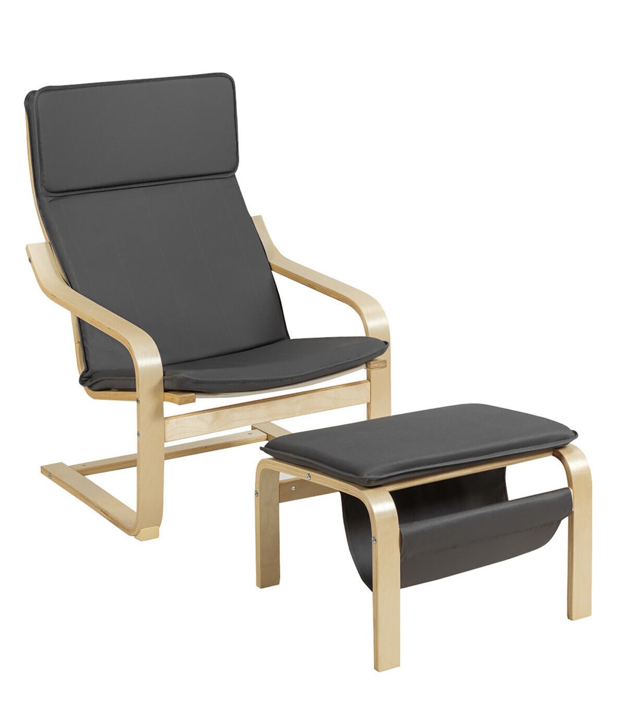 Lounge Chair & Padded Ottoman Set w/ Magazine Rack
