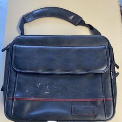 Targus Black Leather Laptop Computer Messenger Bag w/ Shoulder Strap
