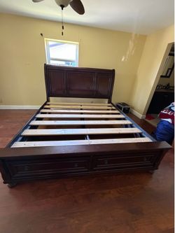 Dark wood Bed with storage
