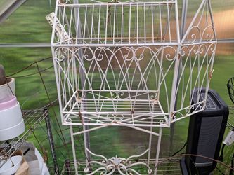 Decorative metal bird cage, white. Used