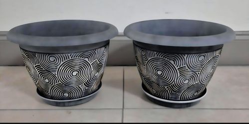 *** NEW LOW PRICE *** PAIR of 12" (Diameter) Blue Circle Planters (2 for $30) @ Lasting Creations
