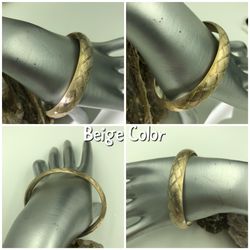 925 Sterling Silver Frosted/Diamond Etched Beige Color Italy Bangle 7.5” Inside Circum.