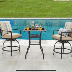 High Bar Table And Two Chairs With Cushions