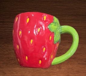 WORLD MARKET HAND PAINTED CERAMIC STRAWBERRY MUG