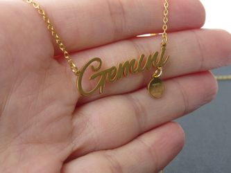 12 Constellation Zodiac Old English Letter Sign Pendant Necklace Astrology, Gemini