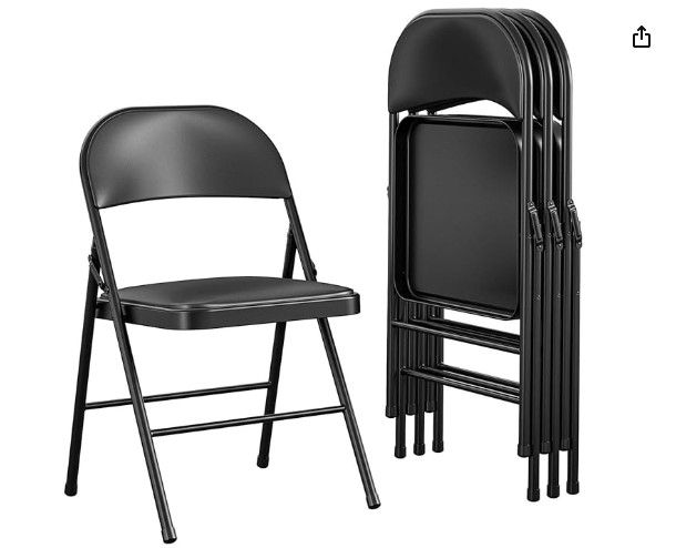 Folding Chairs - NEW (Set of 4, Black, Padded Seats)