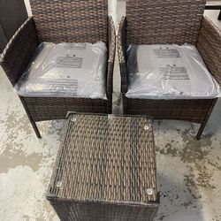 New Wicker Grey Cushions Patio Set 3 Pc Assembled 