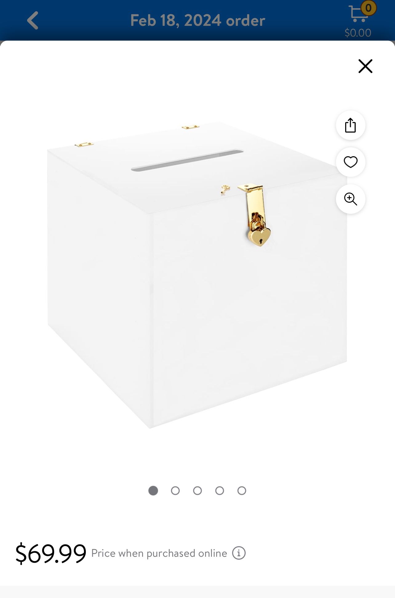 Koyal Wholesale White Acrylic Wedding Card Box with Slot and Gold Metallic Lock Buckle, 12" x 12" x 12", Wishing Well