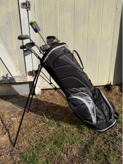 Golf bag with stand & golf clubs