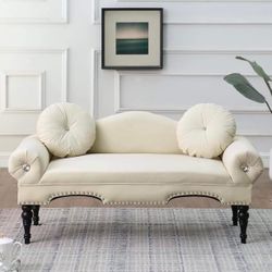 54" Modern Velvet Upholstered Loveseat Sofa with Nail Trimming and 2 Pillows Beige Solid Contemporary Nail