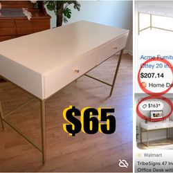 $65 Like new 47” White and Gold Desk/Vanity 2 Drawers measures in pics