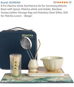 Brand: DUMEINA 8 Pcs Matcha whisk Set,Matcha Kit for Ceremony,Matcha Bowl with Spout, Matcha whisk and Holder, Bamboo Scoop,Leather Storage Bag and St