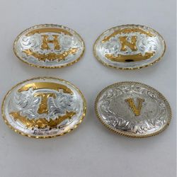 Brand New Letter Initials Silver Alpaca Western Or Casual Belt Buckles