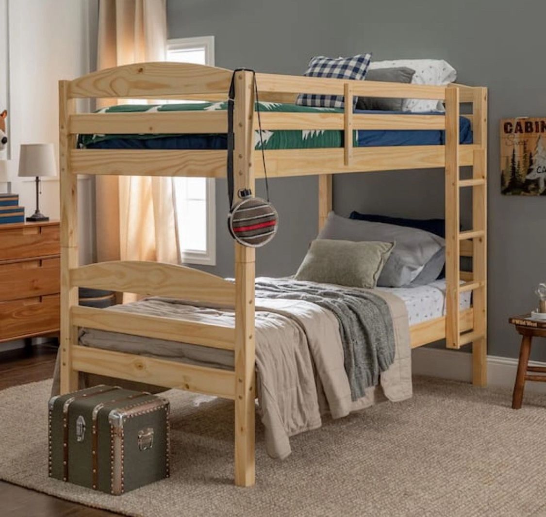 New Transitional Black Bunk Beds - Solid Wood - Twin Over Twin