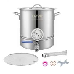 533^Stainless Steel Kettle, 5 GALLON Brewing Pot, Tri Ply Bottom for Beer, Brew Kettle Pot, Home Brewing Supplies Includes Lid, Handle, Thermometer, B