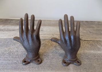 2 Cast Iron Hand Bookends Book Ends Bookshelf Paperweight Rustic Home Decor Stop