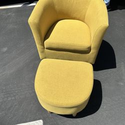 Purple and Yellow Accent Chair With Ottoman