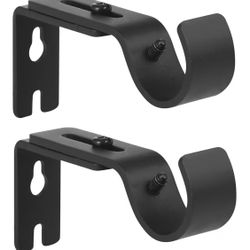 Heavy Duty Adjustable Curtain Rod Brackets Holders - 1 Inch Rod, Black Color, (Set of 2)