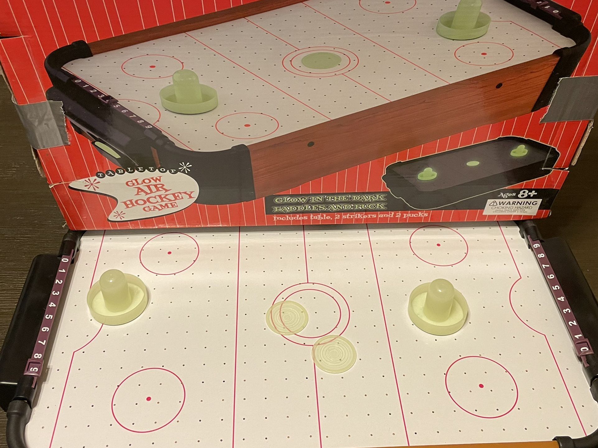 Wooden Mini Tabletop Air Hockey Table (Glow In The Dark) 