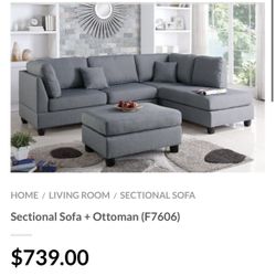 Gray Sectional Sofa With Ottoman 