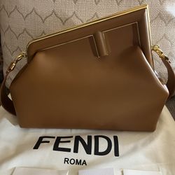 Fendi First Midi Brown leather bag Authentic New 