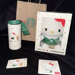 New Starbucks Hello Kitty Thermos and Barista Plush Set 