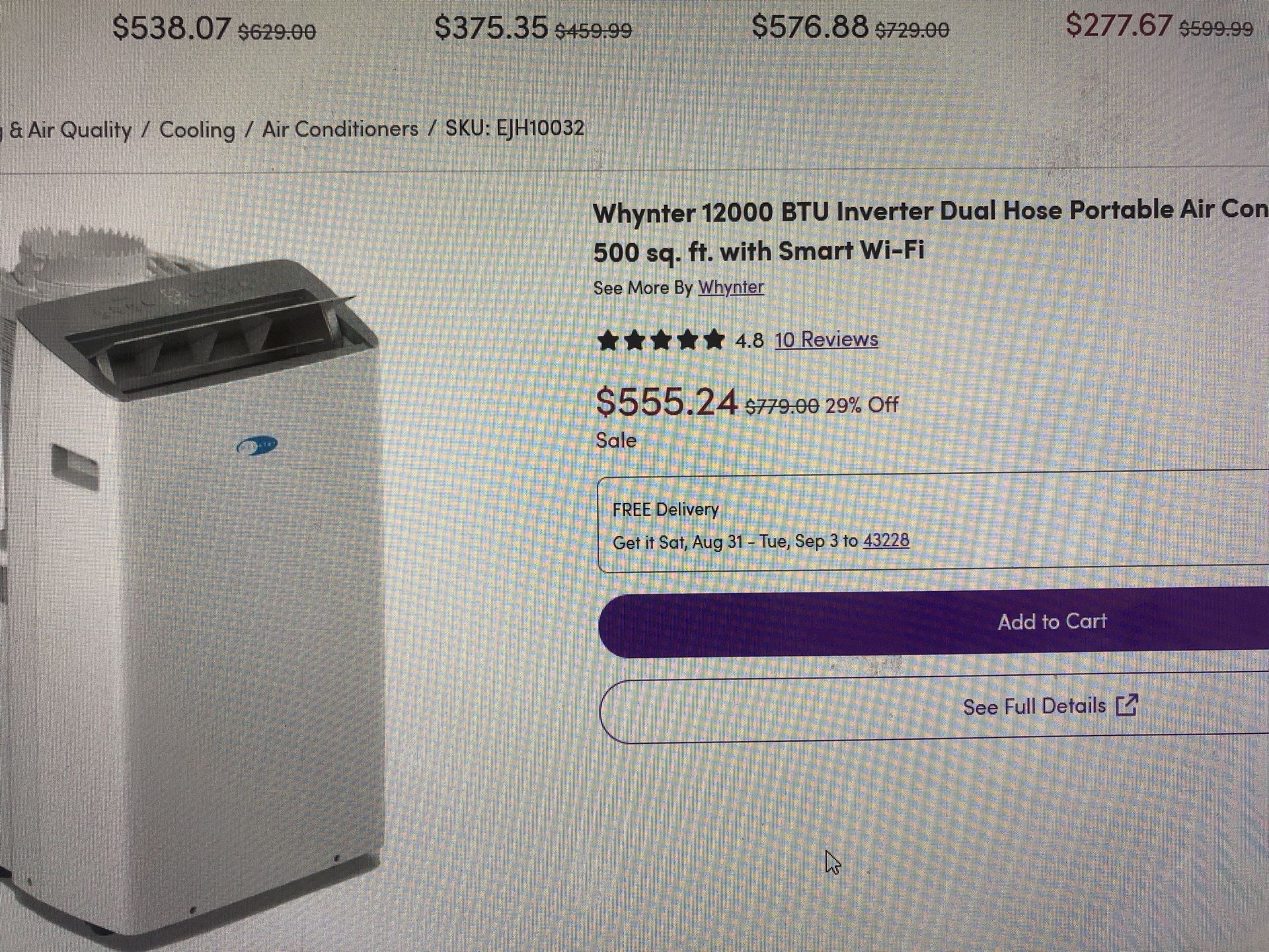 Brand New Whynter Portable A/C 12,000 Btu With Dehumidifier Sealed Never Opened Super Quiet