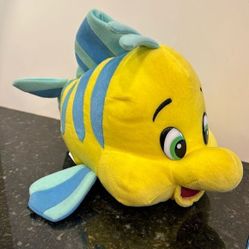 Disney The Little Mermaid Flounder Fish Plush Stuffed Animal Yellow Blue 14" 