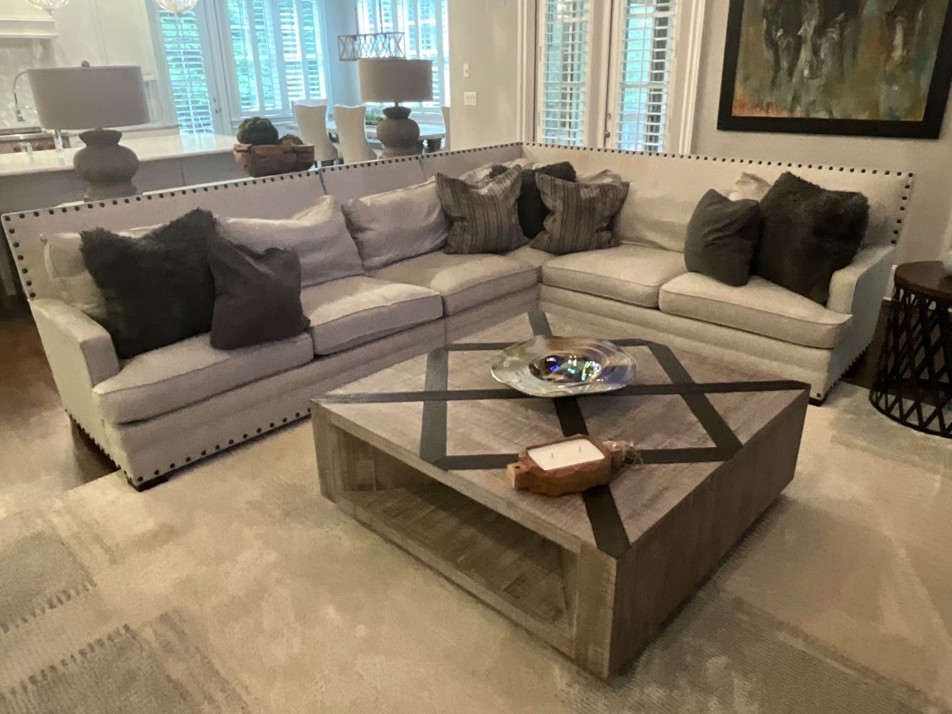 Three Piece Bernhardt Sectional With Decroative Pillows