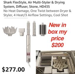 New in box Shark FlexStyle, Air Multi-Styler & Drying System, Diffuser, Stone, No Heat Damage, One Twist between Dryer & Styler, 4 Heat/3 Airflow Set