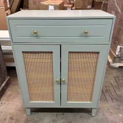 F1880 new in box mint green Shoe Cabinet with Doors and Drawer, Modern Shoe Storage Cabinet for Entryway, Mint Green Rattan Shoes Cabinet with Adjusta