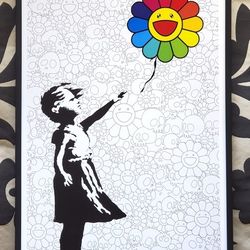 Banksy X Murakami Supreme offwhite Art 700 boost Glass 11x17 Jordan Wall