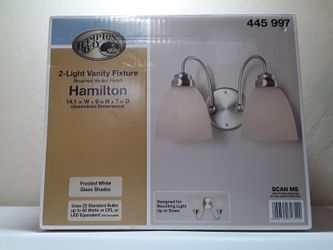 Hamilton 2-Light Brushed Nickel Vanity Light with Frosted Glass Shades