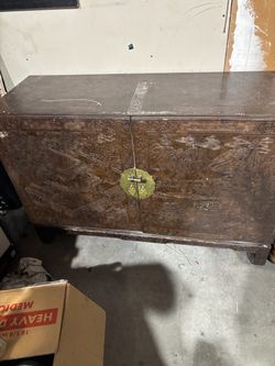 Vintage Asian Style Carved Wooden Cabinet – 2 Doors & Drawer