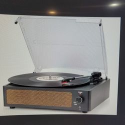 Vinyl Record Player With 3 Speeds Built In Speakers Black Wireless Playback