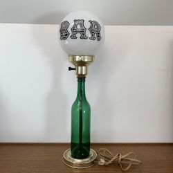 Vintage Globe Bar Bottle Table Lamp, Milk Glass 19 in