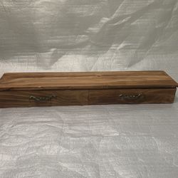 Rustic Small Slim Wooden Desk Organizer 2 Drawer Storage Box Farmhouse Wood 17”