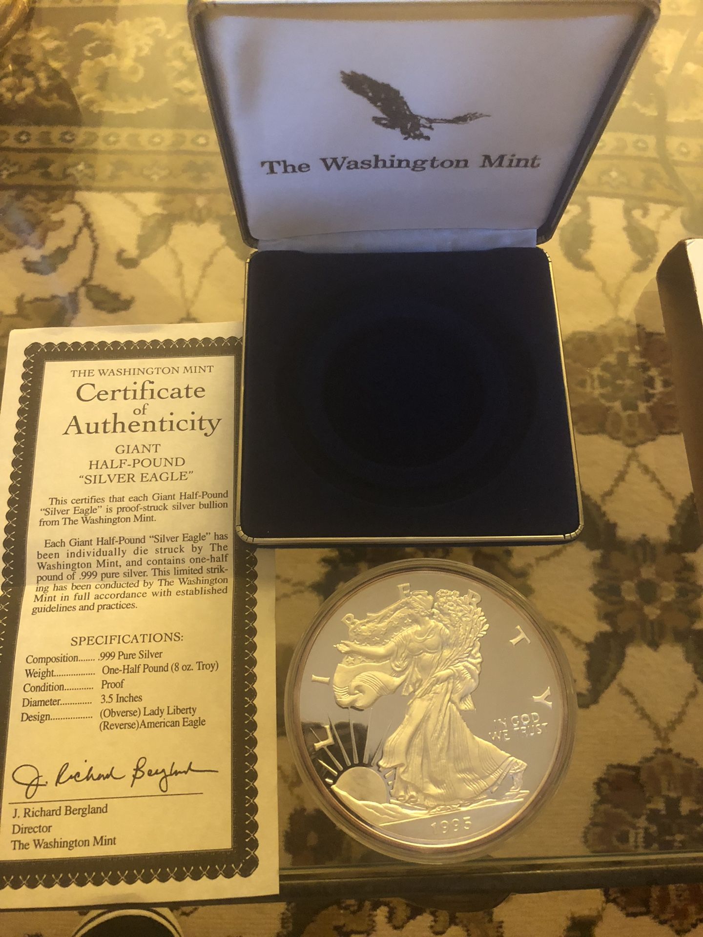 1/2 lb. Silver Coin 8oz of pure .999 Silver. $5 Over Spot Per Oz. Very Unique