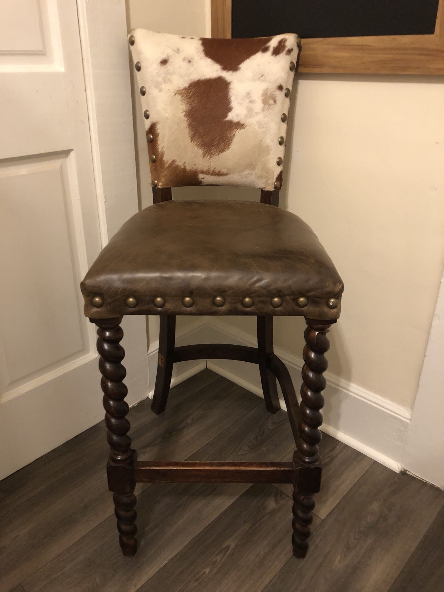 Barley Twist Cowhide Bar Stool with back