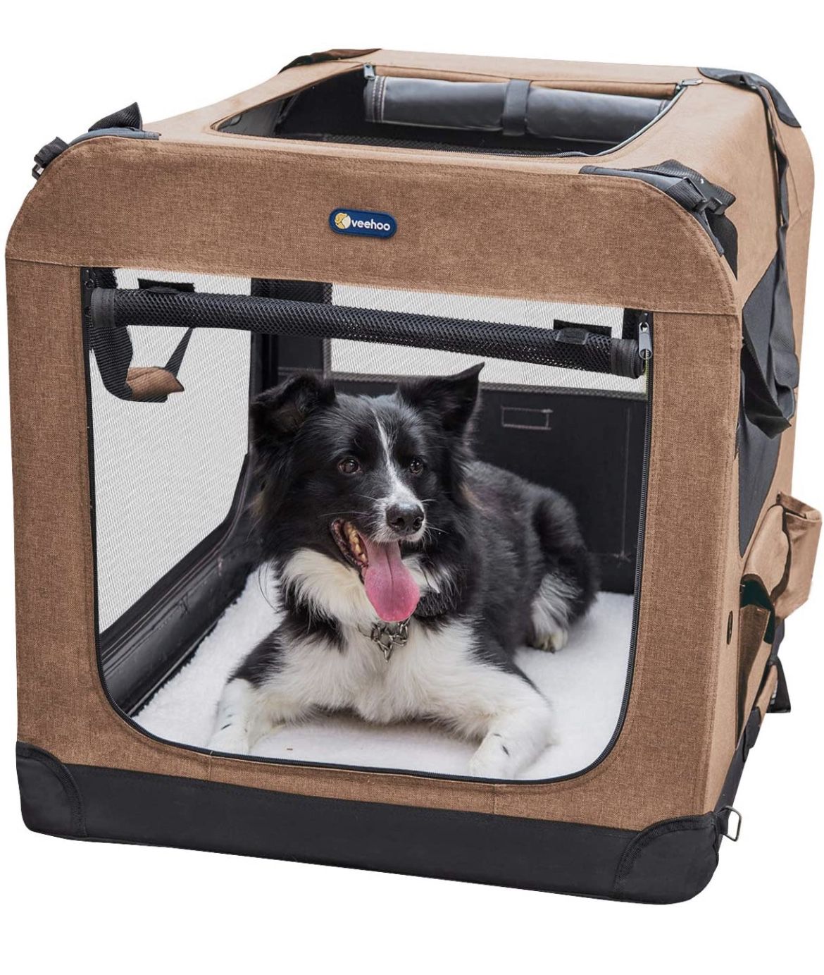 Veehoo Folding Soft Dog Crate, 3-Door Pet Kennel for Crate-Training Dogs, 5 x Heavy-Weight Mesh Screen, 600D & 1200D Oxford Fabric, Indoor & Outdoor U