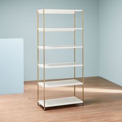 West Elm Zane Wide Bookshelf, White/Antique Brass- set of 2