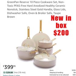 New GreenPan Reserve Hard Anodized Healthy Ceramic Nonstick 10 Piece Cookware Pots and Pans Set, Gold Handle, PFAS-Free, Dishwasher Safe, $200
