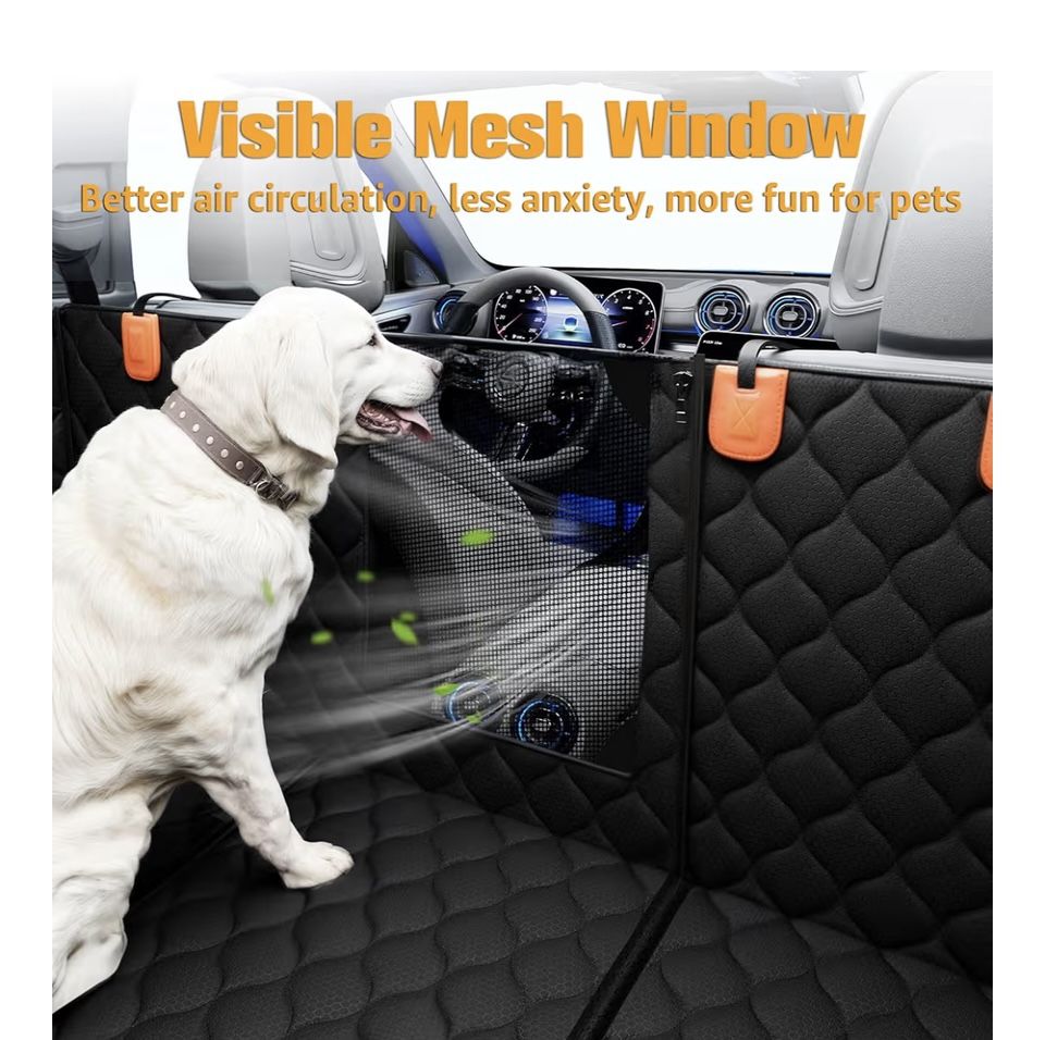PETICON Convertible Back Seat Extender for Dogs, Dog Car Seat Cover Hard Bottom Holds 400 lbs, Waterproof Dog Hammock Backseat Protector with Mesh Win