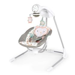 Ingenuity InLighten 5-Speed Baby Swing, Swivel Infant Seat, Nature Sounds, Lights - Pink, Nally