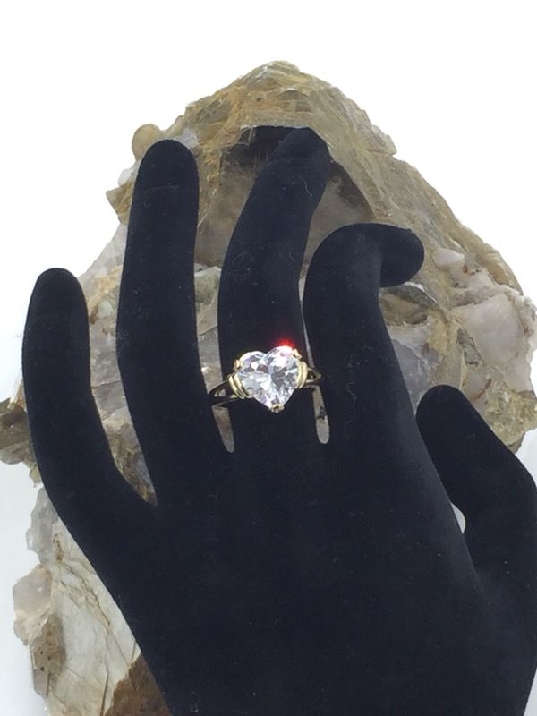 Gold Over Sterling Silver L Heart CZ Ring 7.75