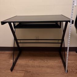 Glass Top Black Computer Desk with Pull-Out Keyboard Tray by Manor Park