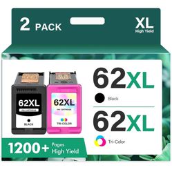 62XL 62 Ink Cartridges Black and Color Combo Pack Remanufactured Replacement for HP 62XL 62 Ink Envy 7 5 5 OfficeJet 250 200 P