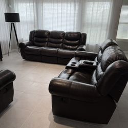 reclining brown leather couch