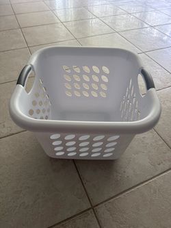 White Plastic Laundry Basket with Handles